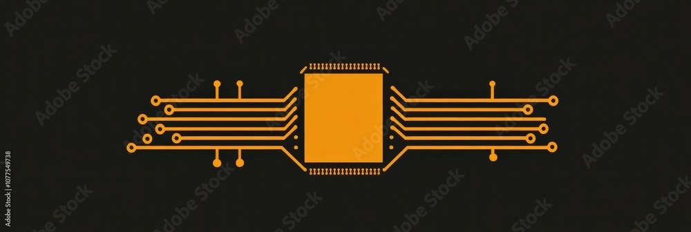 Fototapete a microchip icon features digital traces extending outward, representing advancements in technology 