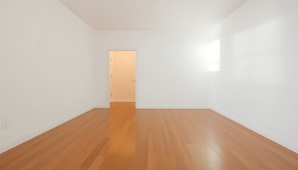 Obraz premium A minimalist, serene, and utterly empty room, devoid of any furniture, decorations, or personal belongings, with a single, soft, and diffused light source casting a warm glow on the blank, white walls