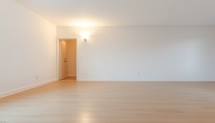 Fototapeta premium A minimalist, serene, and utterly empty room, devoid of any furniture, decorations, or personal belongings, with a single, soft, and diffused light source casting a warm glow on the blank, white walls