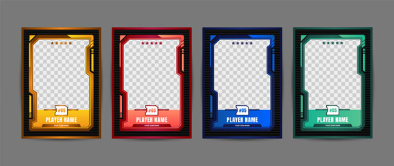 Collection of player frames for sports card template, Vector illustration on a gray background