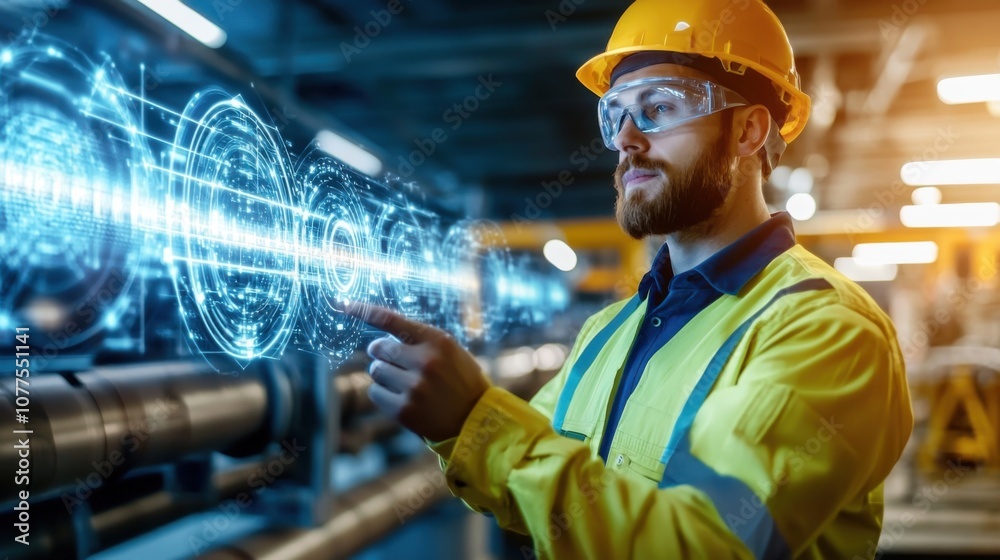 Fototapete Engineer Monitoring a Large-Scale Network Pipeline System with Advanced Technology Interfaces and Data Visualization in Industrial Setting