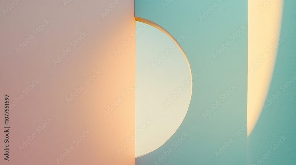 Fototapete curved and angular shapes blend in a soothing color palette, showcasing a modern artistic representa