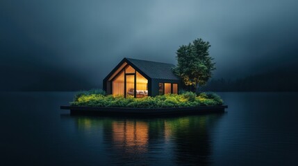 Obraz premium Concept of Floating Greenhouse in Serene Environment