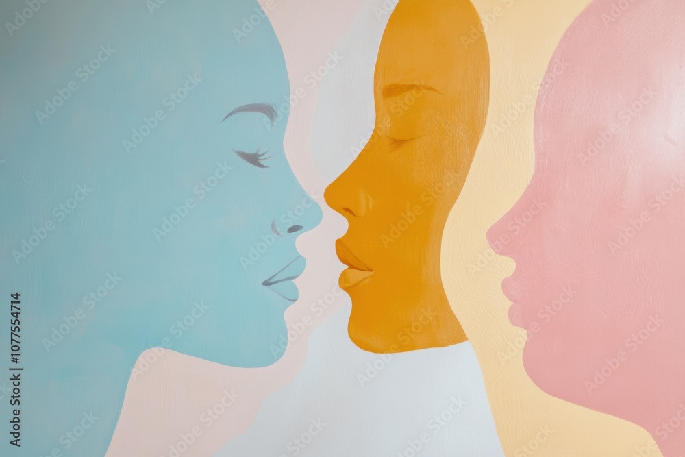 Leinwandbilder silhouettes of two faces in soft pastel colors represent the themes of empathy and communication, ar