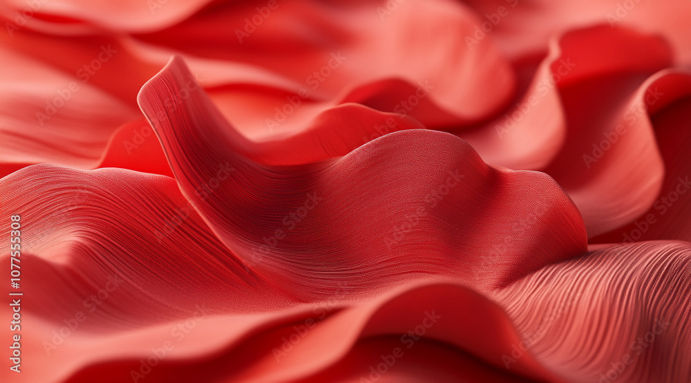 Poster a close-up image of red fabric, its soft, wrinkled texture illuminated by natural light. the fabric 