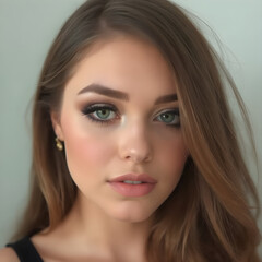 Obraz premium Una bella chica de ojos claros que muestra un encantador maquillaje sencillo