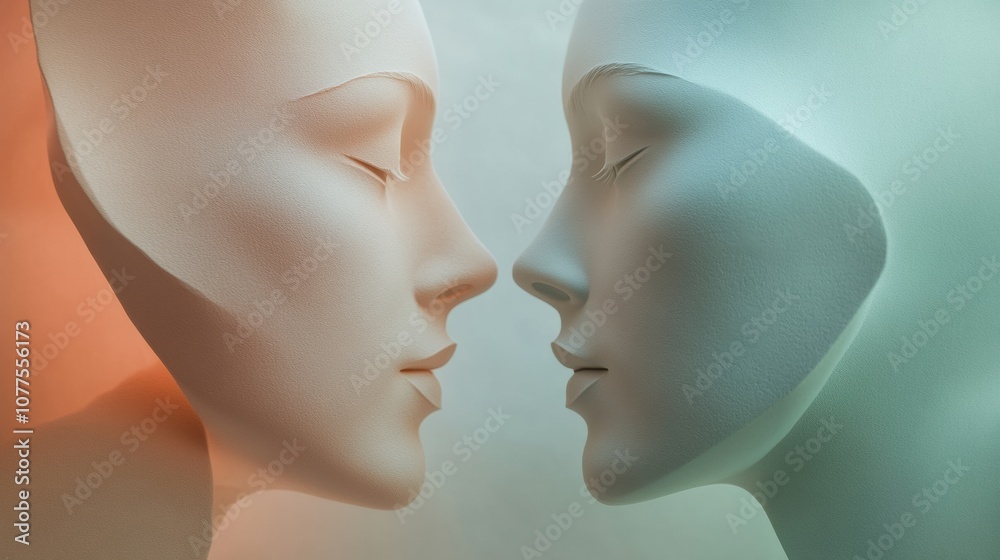 Poster two abstract silhouettes in soft pastel colors illustrate the connection of empathy and communicatio