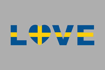 Love Word with Sweden heart shape, Sweden flag vector graphic, Sweden country flag is a symbol of freedom, National Sweden flag, vector illustration
