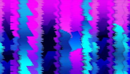 Fototapeta premium Interference patterns of neon pinks, blues, and greens overlap in jagged, glitch-like forms.