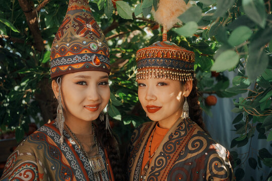 Portrait of two beautiful women in traditional clothing