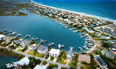 Aerial view over Wrightsville Beach in Wilmington North Carolina