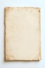 A flat faded piece of old paper on a white background with small holes at the top and worn edges showing signs of aging