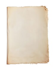 A flat faded piece of old paper on a white background with small holes at the top and worn edges showing signs of aging