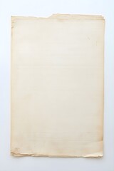 A flat faded piece of old paper on a white background with small holes at the top and worn edges showing signs of aging