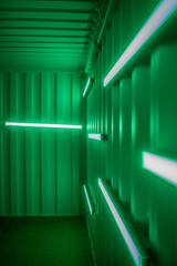 Emerald GreenIndustrial Chic, Fluorescent Lighting, Geometric Shapes, Minimalist Design, Modern Architecture, Urban Exploration, Creative Space, Abstract Background, Green Light, Minimalis Neon Tunnel