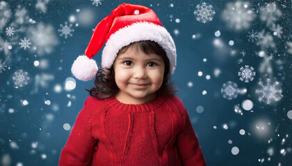 bambina con cappellino babbo natale fiocchi di neve 