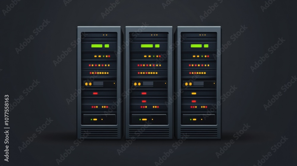 Leinwandbilder multiple servers display a series of blinking lights, indicating operational status in a dimly lit e