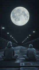 Fototapeta premium Mondschein und stille Gedanken auf der Brücke