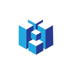 Obraz premium This design is an abstract 3D building block logo in hexagonal shape in blue color
