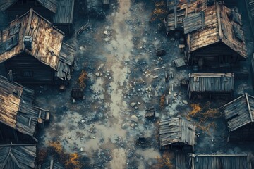 Obraz premium Village Street Urban Townscape Tabletop Village RPG Map, Fantasy Roleplaying Outdoor Dungeon Exterior Battlemap, Adventure Games Encounters, Gaming Art Design, TTRPG Buildings Architecture Concept