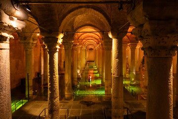 Photos taken inside the Basilica Cistern in Istanbul, Turkey
