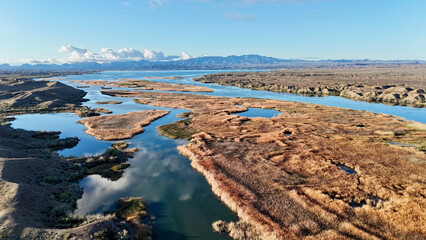 Lake view with mountains in the background