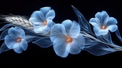 A stalk of wheat intertwined with morning glory vines