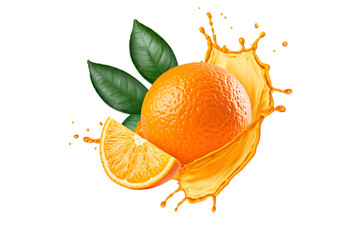 cut out image of delicious orange splashing with leave on white background