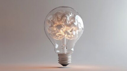 Creative light bulb with swirling brain-like design, representing new ideas, technology theme generative ai