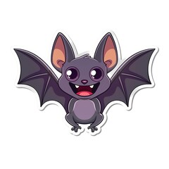 Cute Cartoon Bat Sticker Illustration with Playful Character Design for Halloween