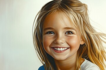 Fototapeta premium Joyful portrait of a smiling young girl with blonde hair