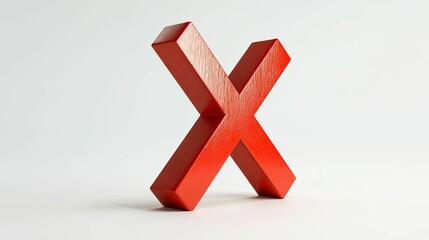 Obraz premium A Red, 3D, Shiny 'X' Symbol with a Slight Wooden Grain Texture