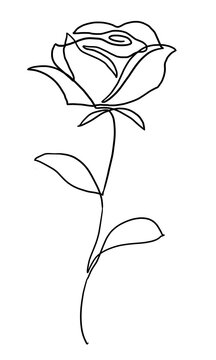一筆書き風の一輪のバラのイラスト　線画