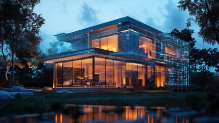Smart Home Design - Modern Architecture with Digital Overlay