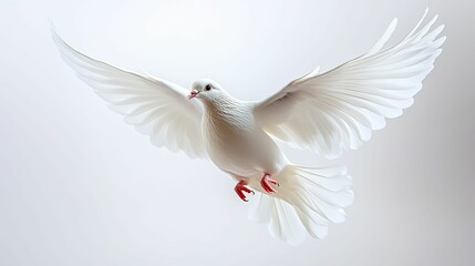 Obraz premium A White Dove in Flight with Spread Wings Against a Light Background