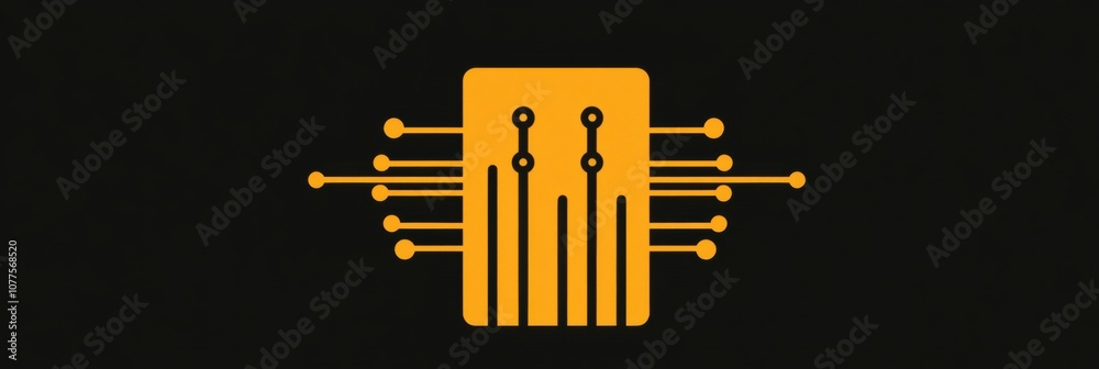 Poster The graphic features a microchip design with digital traces, showcasing core concepts of technology and innovation in a minimalist style. Generative AI