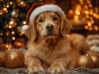 golden retriever in santa hat
