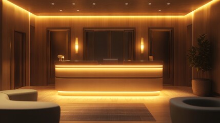 Modern Reception Area with Warm Lighting and Elegant Design Creating a Welcoming Atmosphere in a Contemporary Interior Space