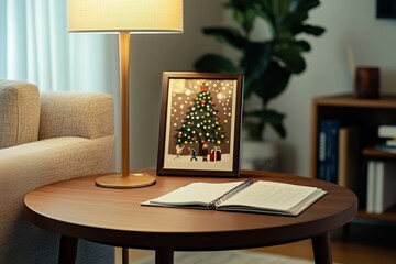 Festive Home Office with Christmas Tree Illustration