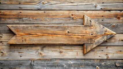 A weathered wooden arrow points right, emphasizing direction and guidance on a backdrop of rustic wooden planks.