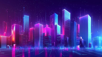 smart city at night, application development concept, smart city, Internet of things, smart life, information technology, gradient grid line