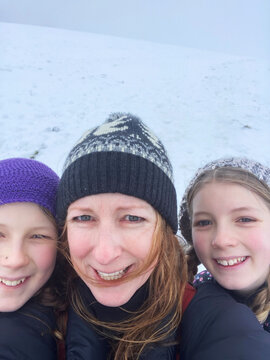 Selfies on a hike in the snow