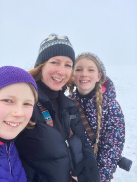Selfies on a hike in the snow