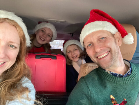 A family selfie on a christmas road trip