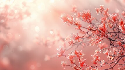 Delicate pink spring blossoms with sunlight shining through, creating a soft and romantic ambiance.
