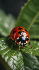 Close Up of a Spotted Ladybug on Green Leaf in Garden Nature