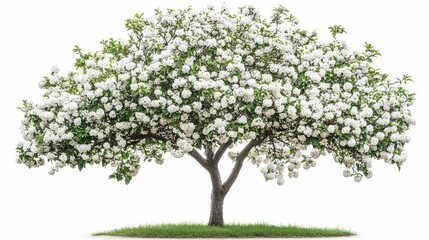 A Blooming Tree with White Flowers and Green Leaves
