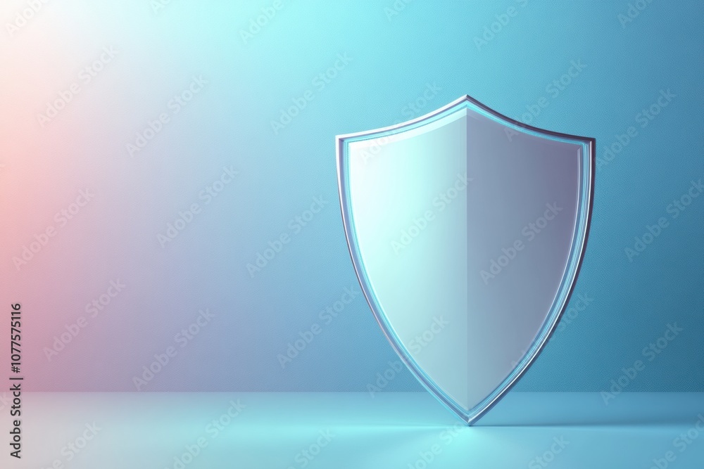 Fototapete the design features a minimalist shield icon set against a smooth blue-to-white gradient background,