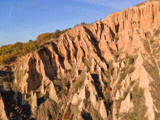 Autumn Sunset view of rock formation Stob pyramids, Bulgaria