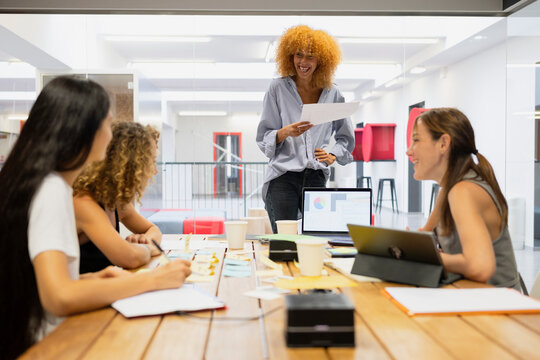Group brainstorming during a team meeting